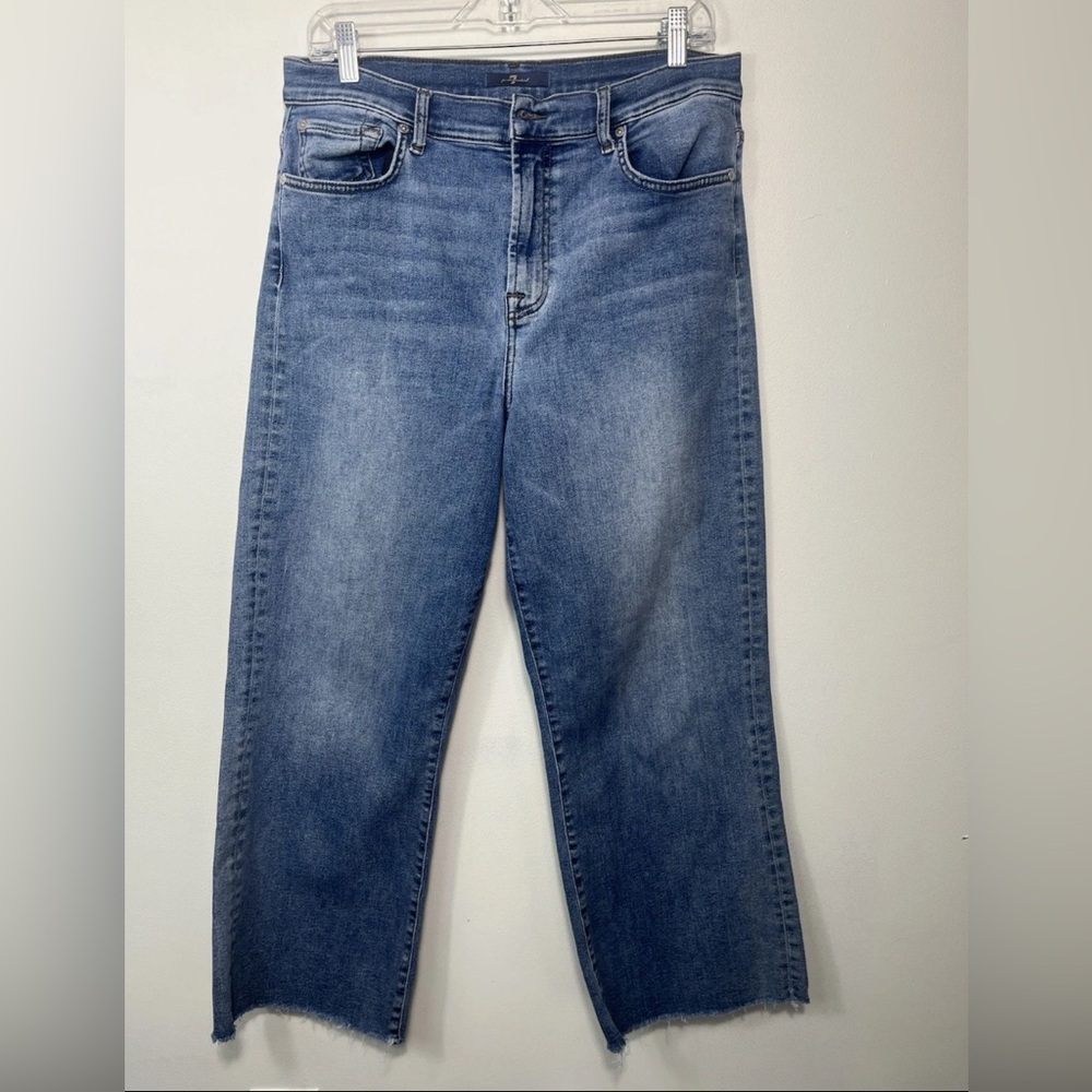 7 For All Mankind High Rise Wide Leg Jeans size 31 Blue Crop Denim 31x25